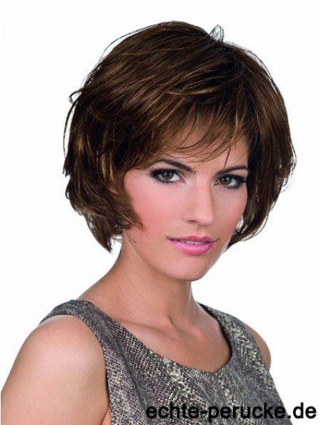 Bobs Lace Front Chin Länge synthetische braune Monofilament Trennperücken