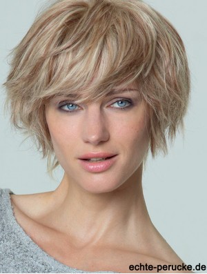 Kurze gerade Boycuts Blond Beliebte 100% handgebundene Perücken