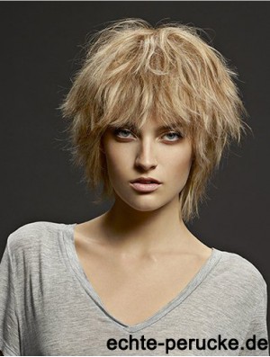 Kinnlänge Straight Layered Blonde Discount 100% handgebundene Perücken