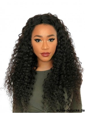 24  inchOhne Pony Black Curly Remy Menschenhaar 360 Lace Perücken