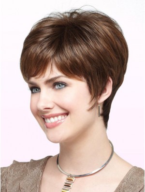 Discount Brown Short Straight Boycuts Monofilament Perücken