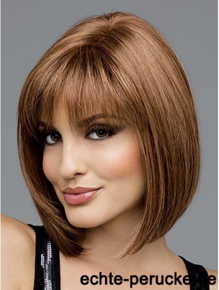 Brown Chin Length Straight Bobs 100% handgebundene Perücke Sale UK