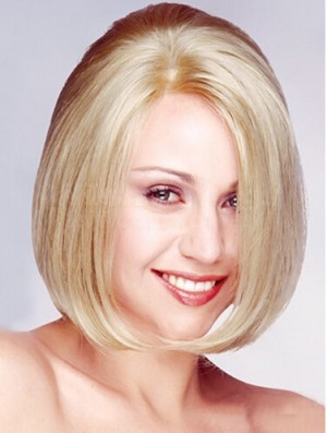 Bobs Kinn Länge Straight Blonde 11  inchNo-Fuss Monofilament Perücken