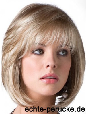 Blonde Bob Perücke mit Fransen Kinn Länge Straight Style