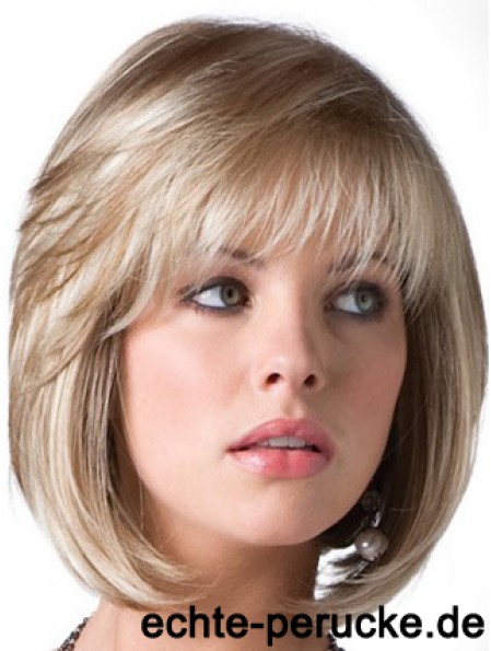 Blonde Bob Perücke mit Fransen Kinn Länge Straight Style