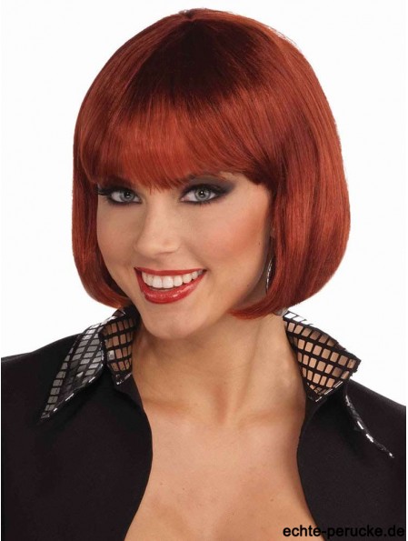 Kinnlänge Capless Synthetic Red Bob Perücke