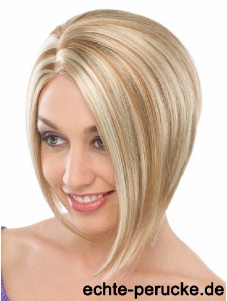 Capless Chin Länge gerade blonde blonde modische Bob Perücken