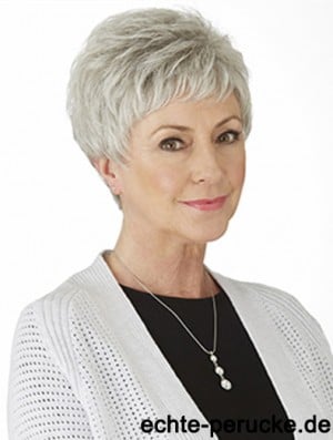 Grey Straight Wig With Monofilament Synthetic Short Length