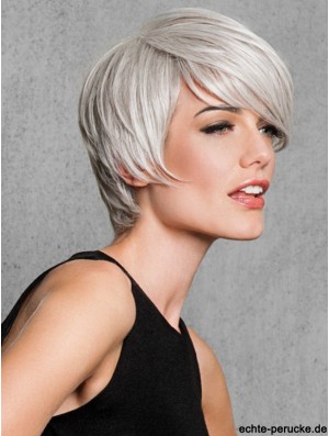 Capless Straight Short 8 Zoll Salz und Pfeffer Farbe Perücke
