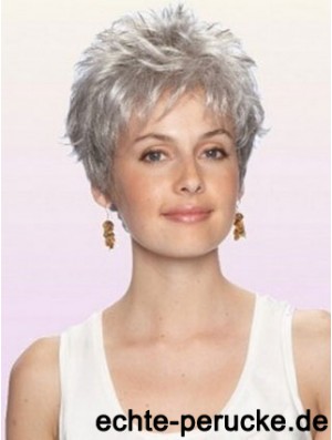 Grey Wig With Capless Cropped Length Boycuts Wavy Style