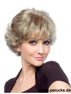 Curly With Bangs Kurze, erschwingliche, blonde, synthetische Perücken