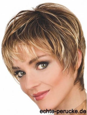 Brown Wigs Wavy Style Cropped Length Boycuts With Capless