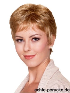 6 inch Good Straight With Bangs Blonde Short Wigs