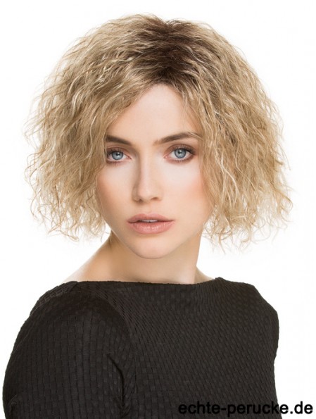 Kinnlänge ohne Pony 10  inchCurly Blonde Medium Perücken