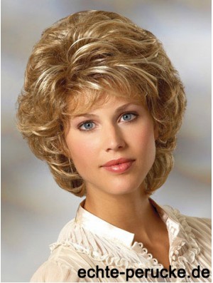 Curly Blonde Perücke Classic Cut Kinn Länge Mit Capless