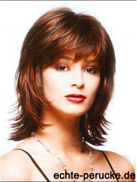 Wigs For Ladies With Bangs Capless Shoulder Length Auburn Color