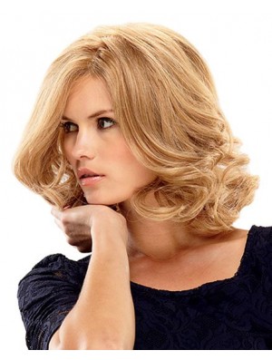 Schulterlange Bobs 14 Zoll Curly Blonde Medium Perücken