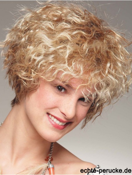 Kinnlänge mit Pony 8  inchCurly Blonde Medium Perücken