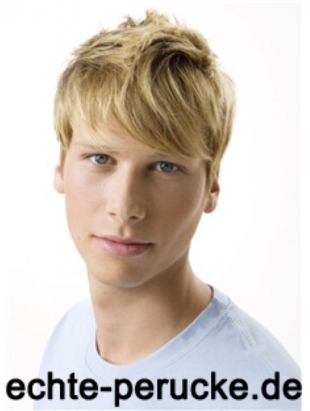 Remy Human 100% handgebundene kurze gewellte blonde Perücken für Männer