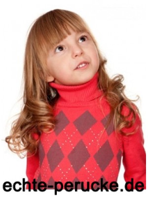 Welliges langes Auburn Remy Echthaar 100% handgebundene Kinderperücken