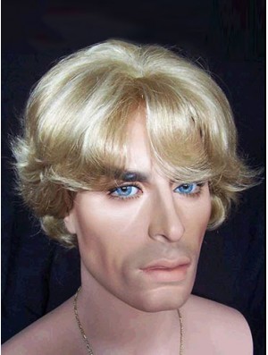 Wellige kurze blonde synthetische kappenlose 6  inchMannperücke in Großbritannien
