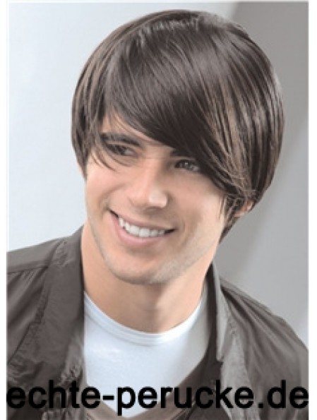 Capless Remy Human 8 inch Straight Mens Short Wigs