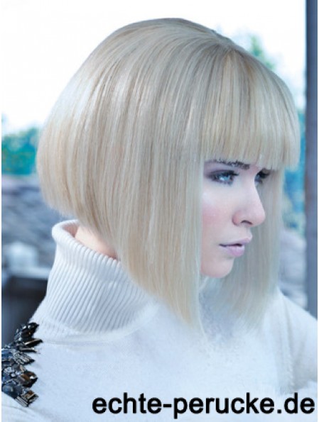 Spitze vorne Bobs Kinn Länge gerade 12 Zoll platinblonde No-Fuss Fashion Perücken