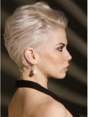 Capless Boycuts Short Straight 8  inchPlatinblond Erschwingliche Mode Perücken