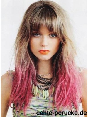 Perfect Ombre/2 Tone Long Straight With Bangs 22 inch Human Lace Wigs