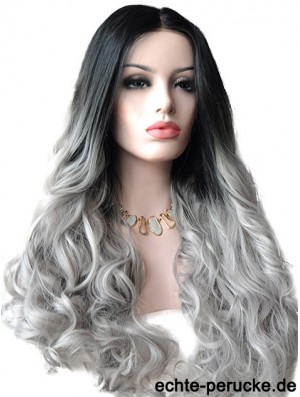 22  inchOmbre / 2 Tone Long ohne Pony Wellige, strapazierfähige Spitzenperücken