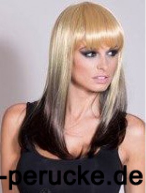 Erschwingliche Ombre / 2 Tone Long Straight mit Pony 20  inchHuman Lace Perücken