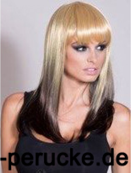 Erschwingliche Ombre / 2 Tone Long Straight mit Pony 20  inchHuman Lace Perücken