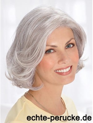 Grey Short Wig Remy Human Wavy Style Chin Length With Capless