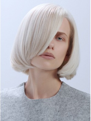 Kinnlänge gerade Spitze vorne platinblond trendige Bob Perücken