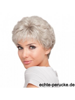Kurze Frisur für ältere Damen mit synthetischem, kappenlosem, grauem Schnitt