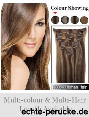 Beautiful Brown Straight Remy Human Hair Clip In Hair Extensions