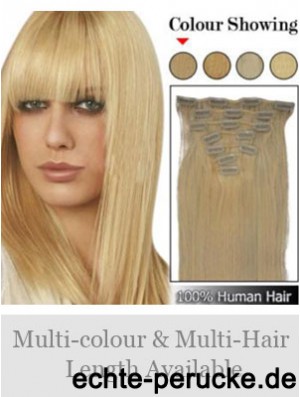 Trendy Blonde Straight Remy Echthaarspange in Haarverlängerungen