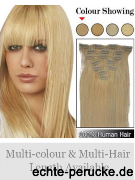 Trendy Blonde Straight Remy Echthaarspange in Haarverlängerungen