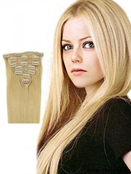 Clip In Haarverlängerungen Blonde Farbe Straight Style Mit Remy