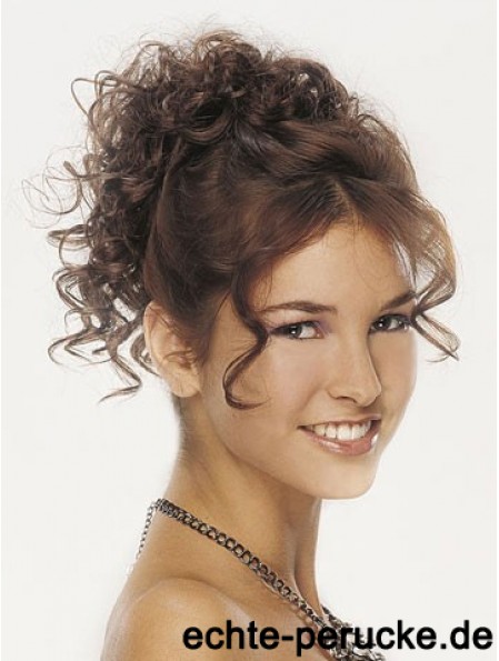 Clip On Haarteile für Frauen Braun Farbe Curly Style Mit Synthetik